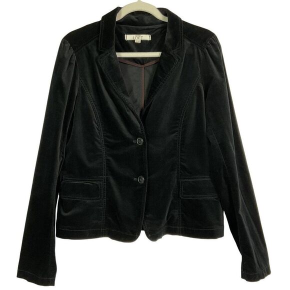 LOFT Women's Black Velvet Blazer Jacket Size 10, 98% cotton/2% spandex, Pockets - Picture 2 of 9